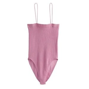 Sugar Rain High-End Textured Square Neck Bodysuit pink S/M